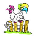Rooster imorning sittingÃÂ  fence wakes up singing cartoon illustration